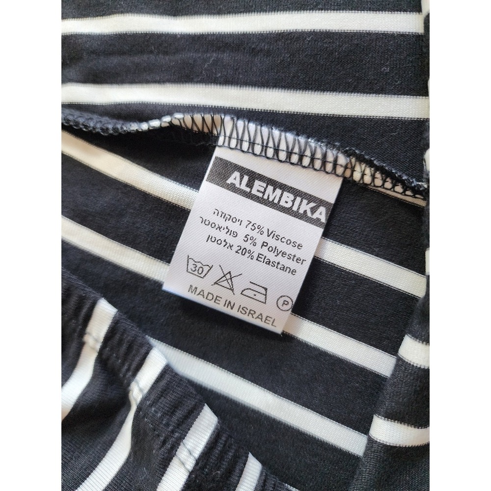 Alembika Black White Striped Leggings Size 1 Lagenlook Made in Israel Stretch - Picture 3 of 6